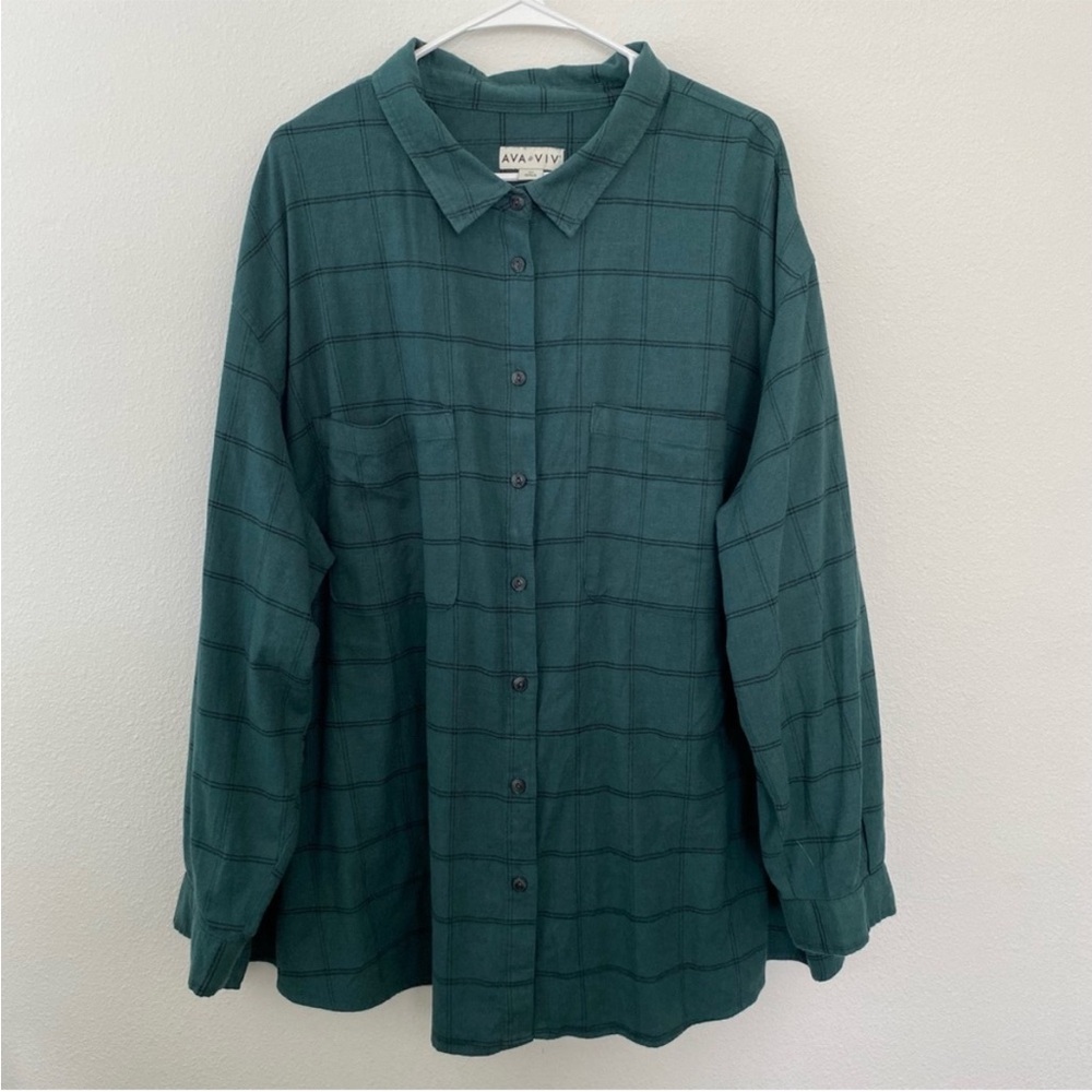 NWOT Ava & Viv Plus Size Long Sleeve Button-Down Flannel Tunic Shirt